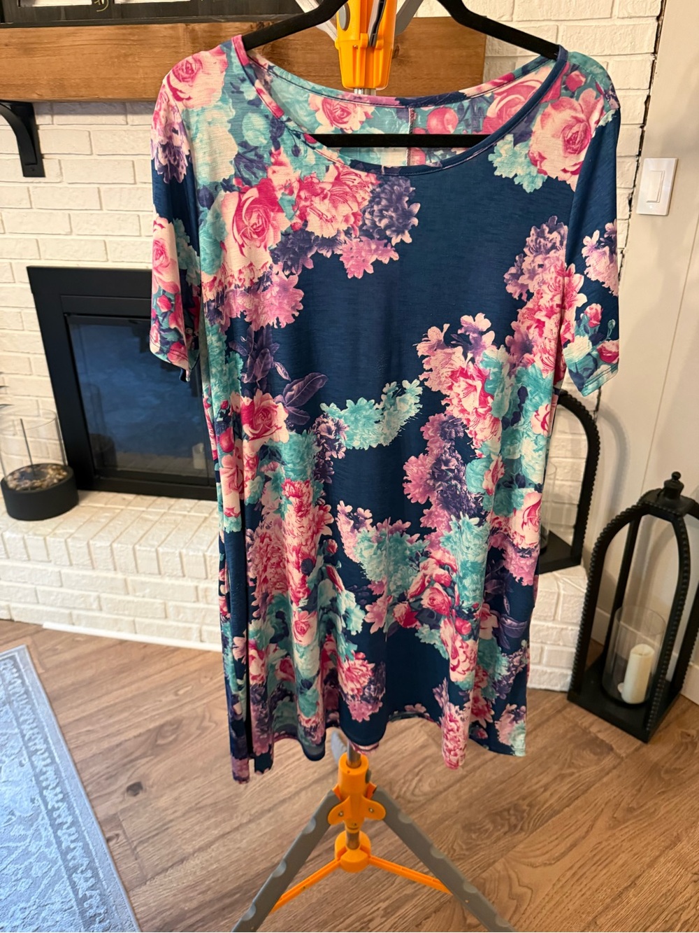 Navy Floral Short Sleeve Dress - Pink & Teal Blooms